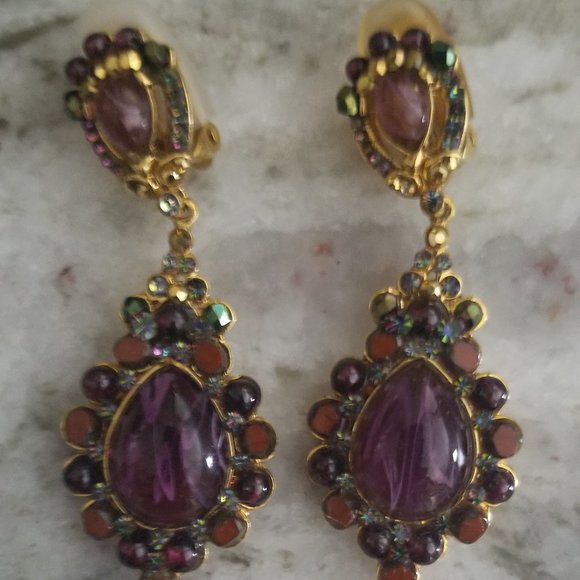 HOLIDAY STATEMENT JOSE & MARIA BARRERA PURPLE CRYSTAL DANGLE CHANDELIER EARRINGS - Picture 6 of 16